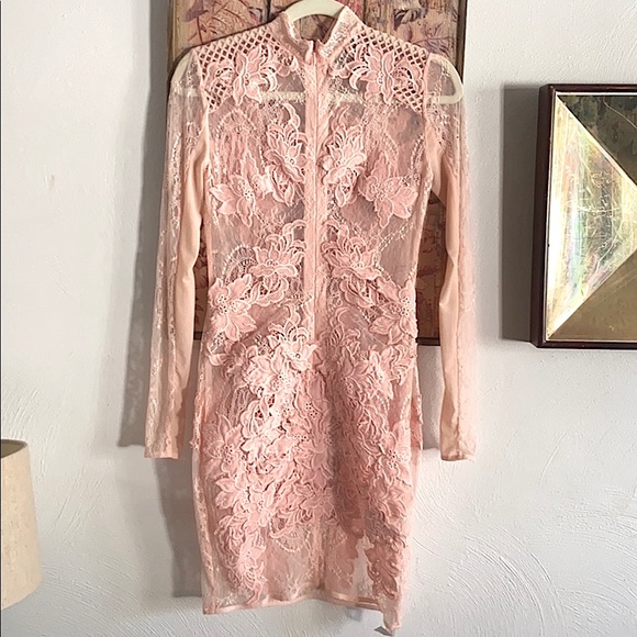 NWOT HOUSE OF CB LONDON STRET BODYCON DRESS LACE APPLIQUÉ BLUSH M ASO JLO CELEBS - Picture 5 of 16